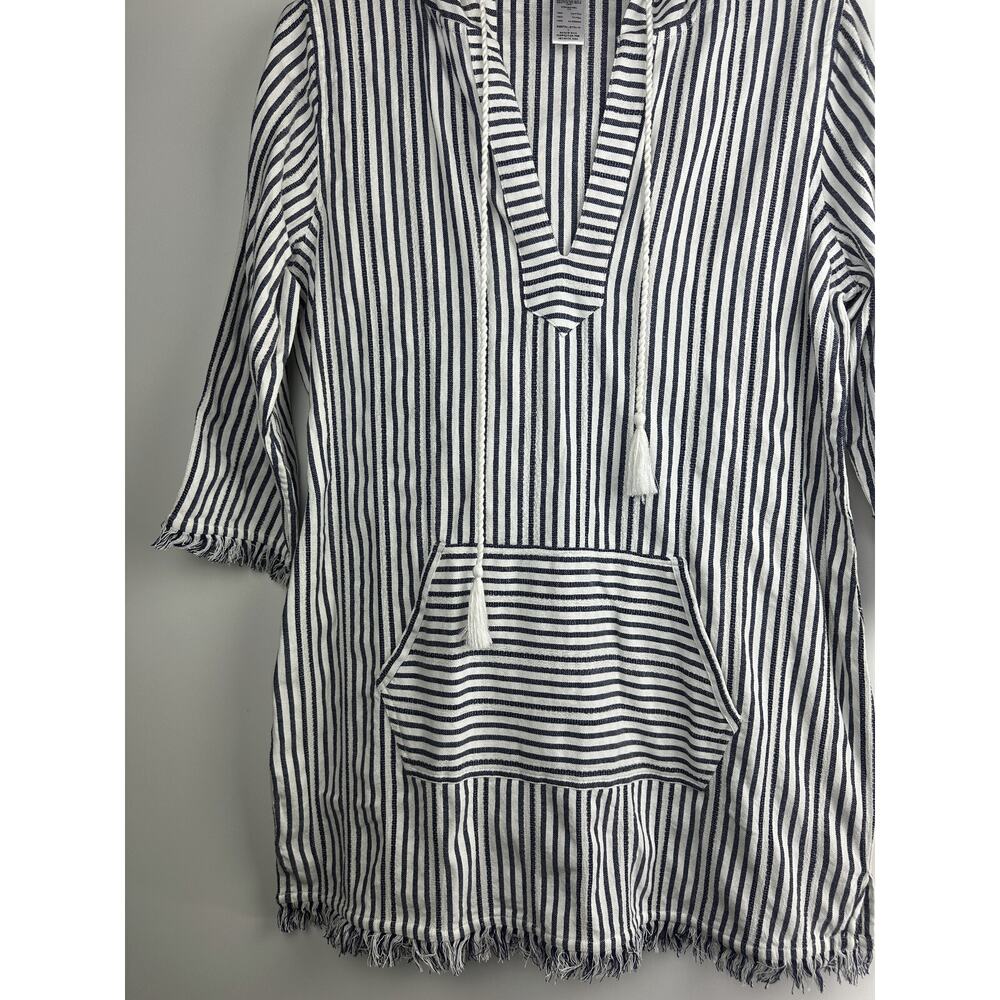 Tommy Bahama Yarn Dyed Striped Cotton Hoodie Pullover Swim Cover Beach Top Large - Picture 3 of 9
